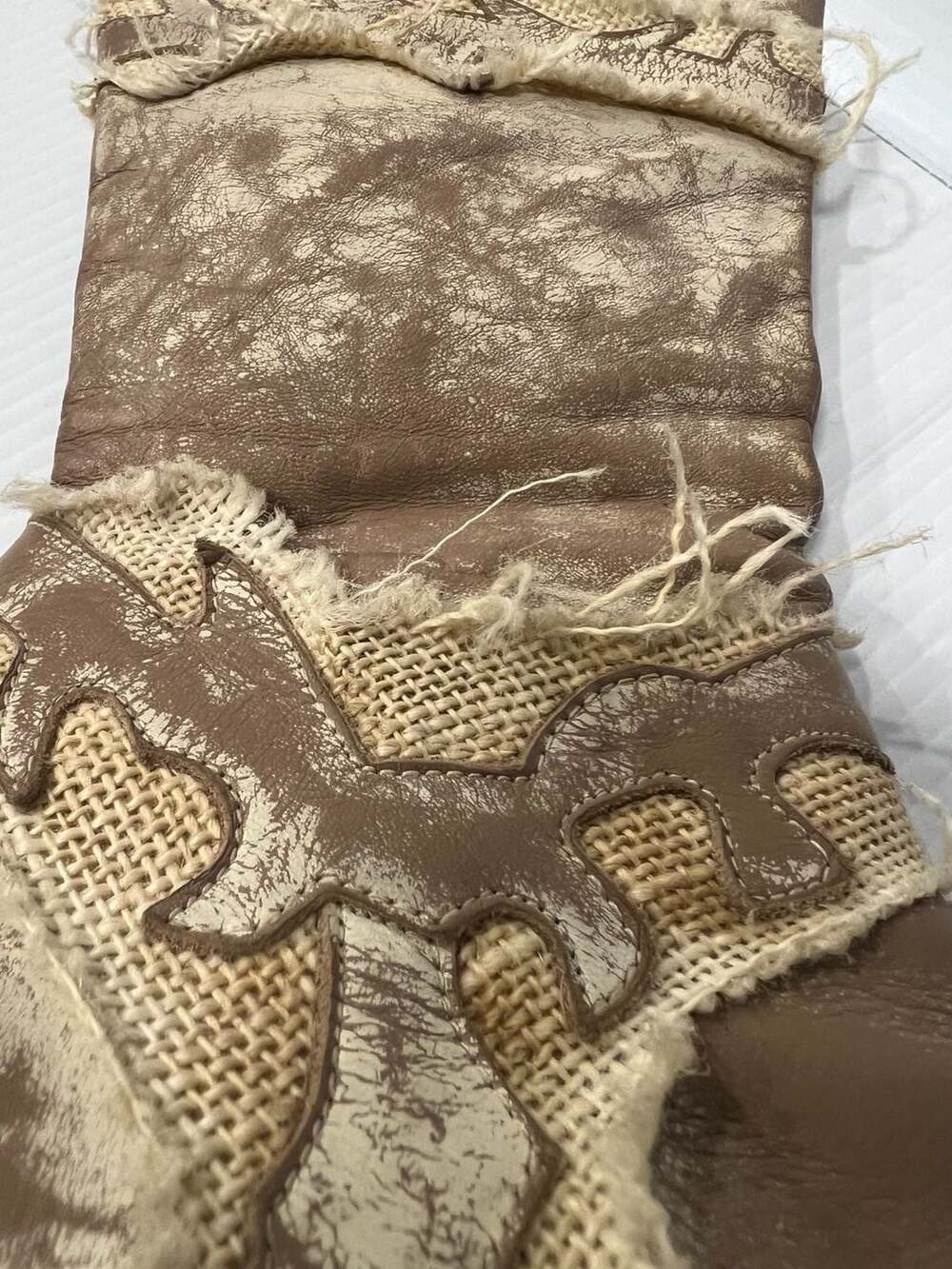 Vintage Italian Distressed Leather and Burlap Western Boots - Picture 6 of 6